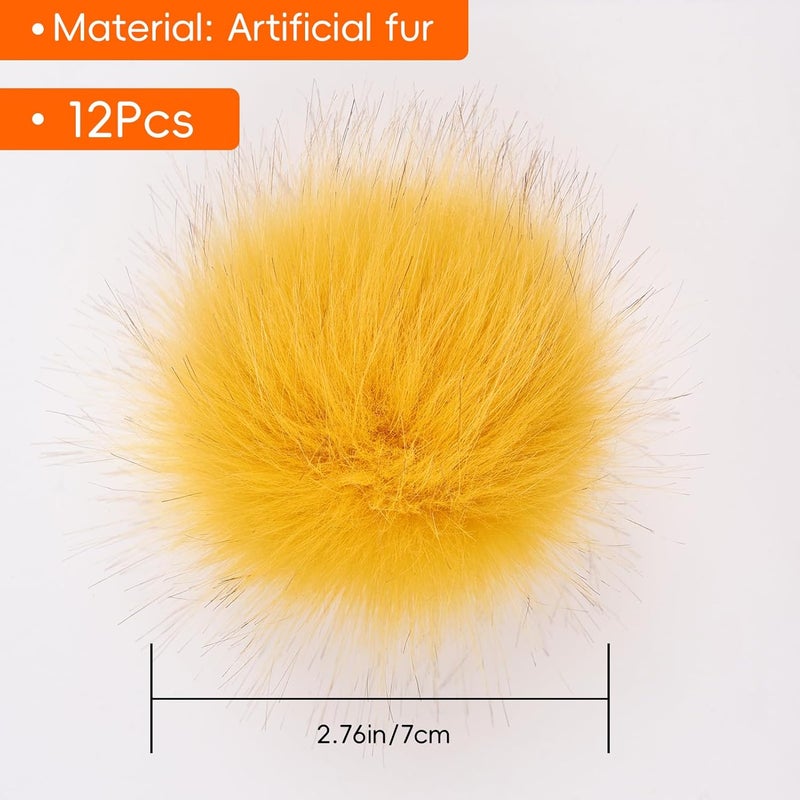 Daieeparty Daieparty 12Pcs Yellow Green Purple Faux Fur Pom Pom Balls,Fluffy Pompom Balls with Elastic Loop Ball Detachable Knitting Accessories for Knitting Hats Beanies Shoes,Scarves,Glove - Image 2